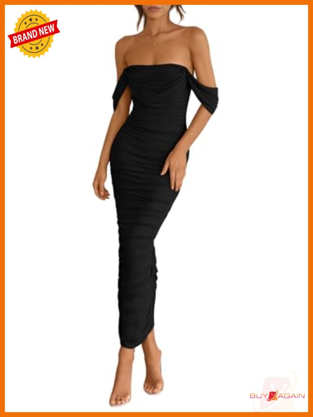 Off Shoulder Mesh Maxi Bodycon Dress Ruched Backless Formal Wedding Guest